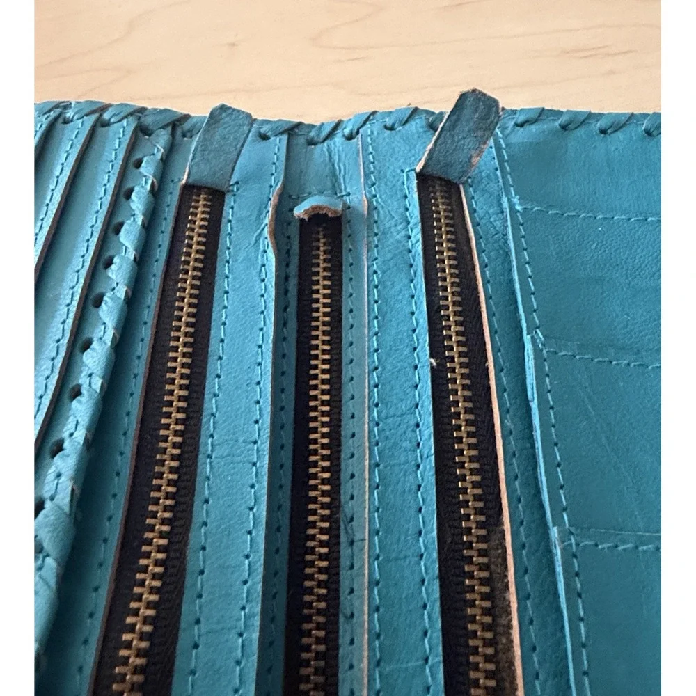Anthropologie Cleobella Mexicana Leather Cut-Out Wallet Women OS Teal Blue Boho